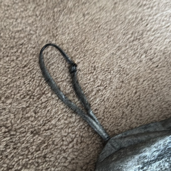 La Maise- NWT Metallic Silver Ruched Dropwaist Midi Foil Dress - Picture 8 of 9